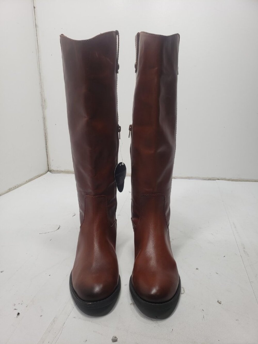 INC Womens Brown Pull-Tabs Fawne Block Heel Leather Riding Boot | 10.5M